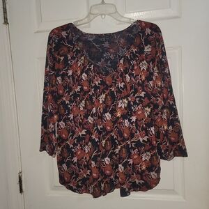 Lucky Brand Floral Blouse - Navy Blue and Red